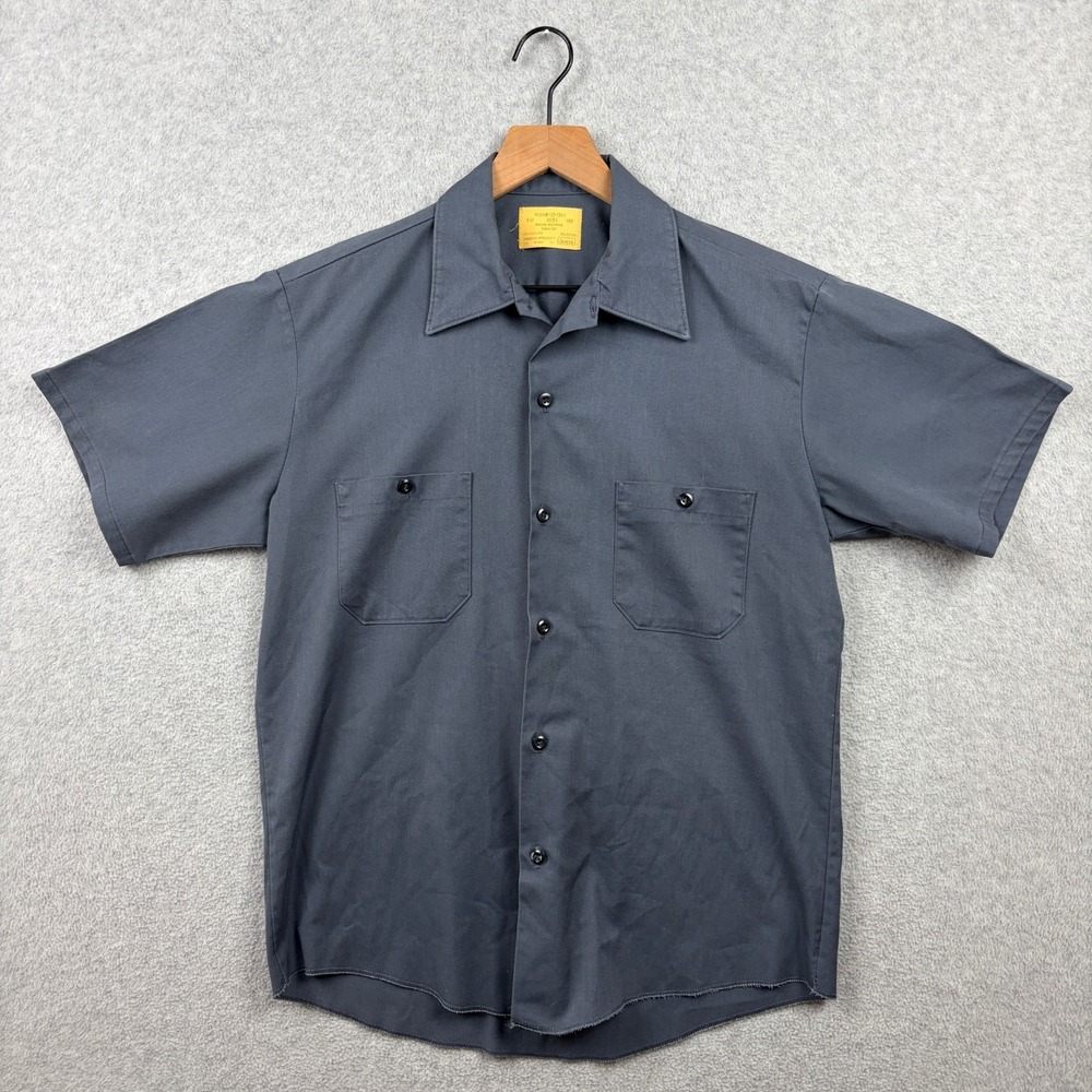 Vintage 70s Sears Shirt Mens Medium Gray Twill Button Up Perma Prest Workwear - Picture 1 of 6